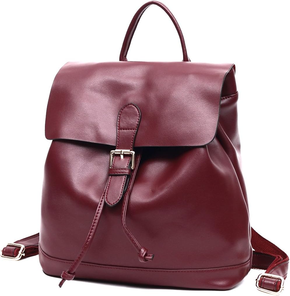 Drawstring Backpack for Women Large Genuine leather Purses College Bag Daypack Wine Red
