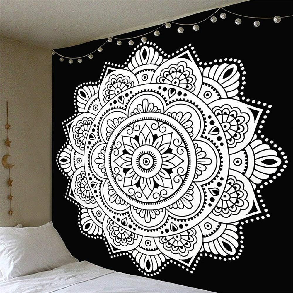 Vhong Wall Tapestry Mandala Pattern Bohemian Lotus Black White Spring Summer Home Decor Tapestry Wall Hanging Decoration for Living Room Bedroom Dorm Micro Fiber Peach Superior Durable Material