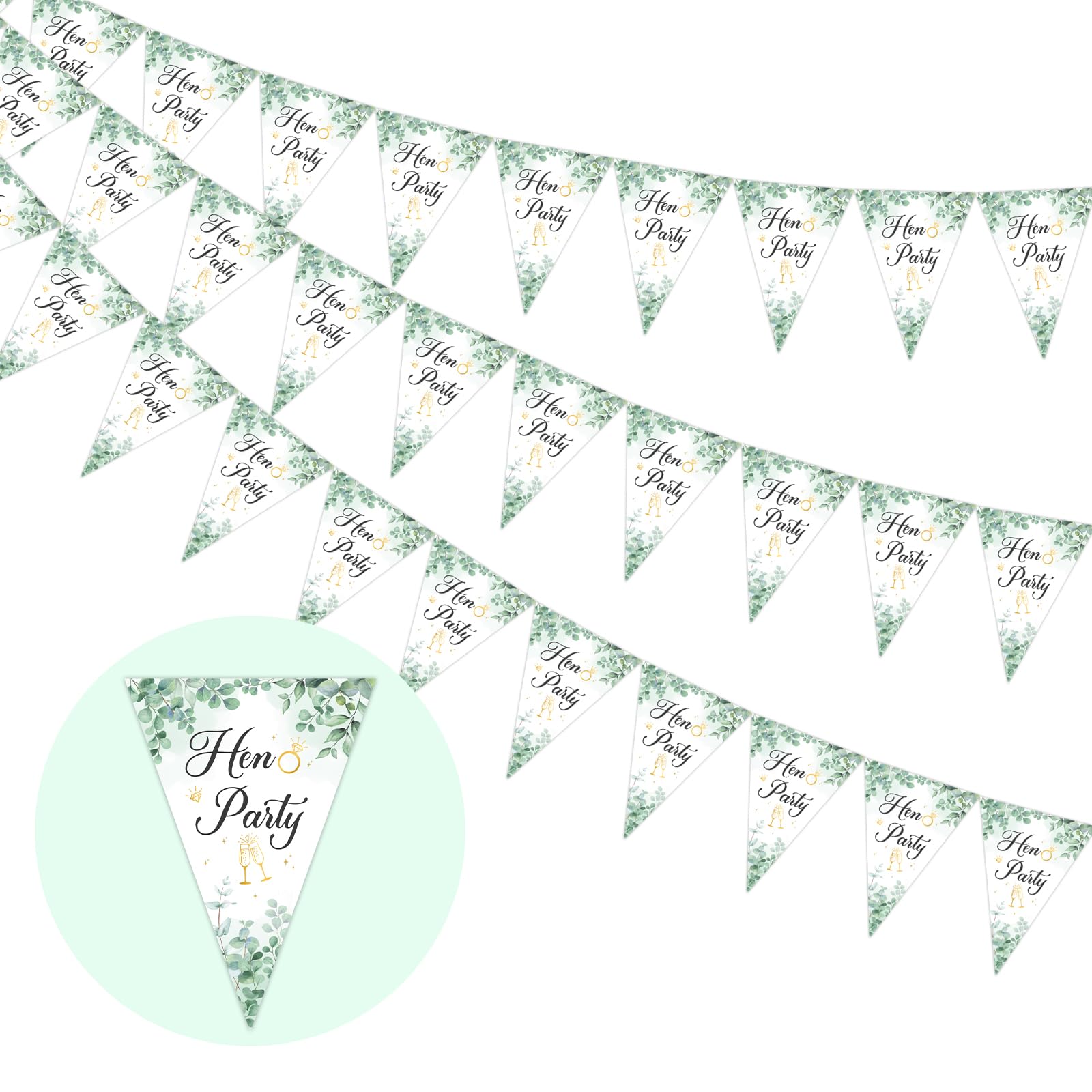 Fangleland 3 Pack Hen Party Bunting Banner Sage Green, Hen Do Bunting Flags Triangle Flag Banner Photo Booth Props for Bachelorette Bridal Shower Party Decorations