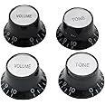 Musiclily Metric Top Hat Bell Knobs 2 Volume and 2 Tone Control Knobs Set for Epiphone LP SG Style Electric Guitar, Black with Silver Reflector