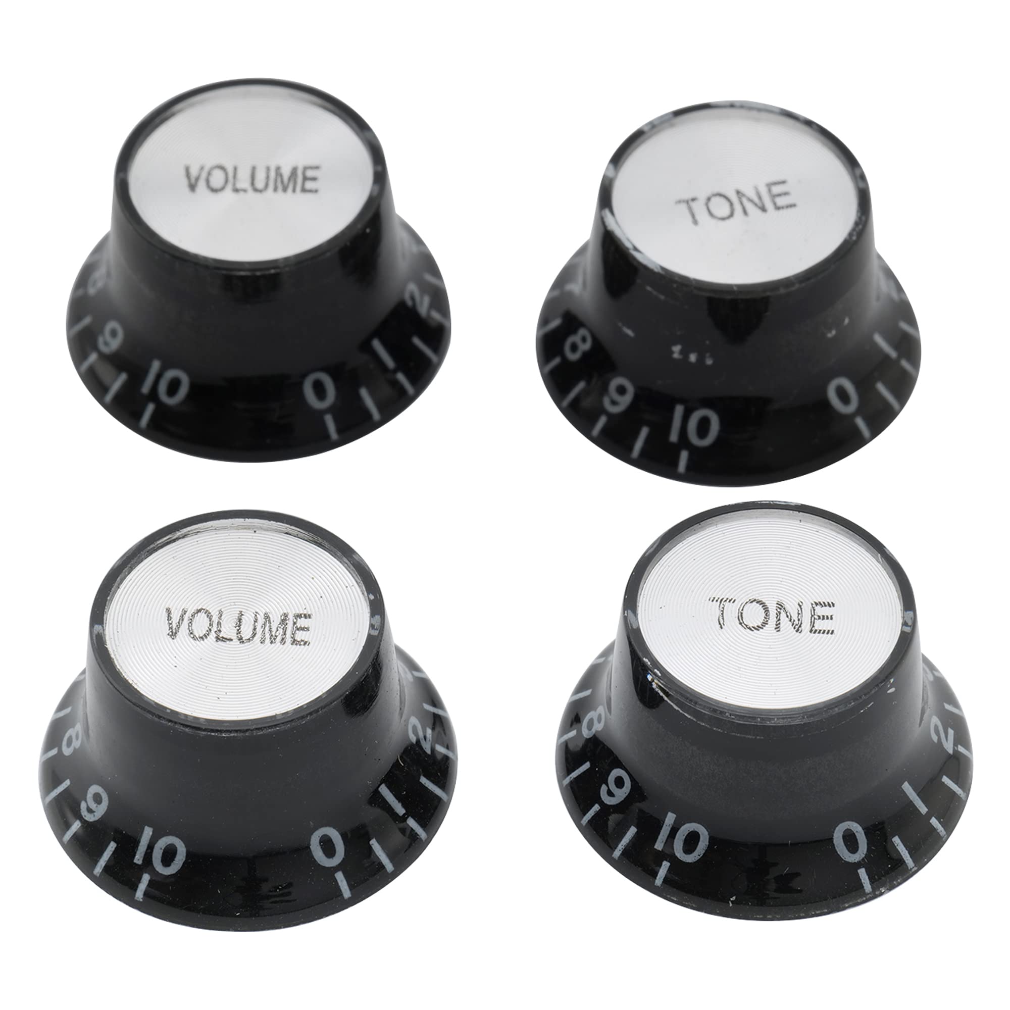 Musiclily 6mm Top Hat Guitar Bell Knobs 2 Volume 2 Tone Control Knobs for Epiphone Les Paul SG Style Electric Guitar, Black with Alumium Top