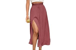 Avanova Women Slit Split High Waist Pleated Long Skirt Elastic Flowy Midi Skirt