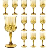 LEYIQU Plastic Wine Glasses, Plastic Goblets Vintage Style Cordial Drinking Glasses for Valentine’s Day, Wedding Reception, Grand Event Party Supplies (12, Gold)