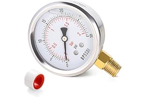 BPSSDI 0-30 Psi Glycerin Liquid Filled Low Pressure Gauge, 2.5" Dial Size, 1/4" NPT Lower Mount, 304 Stainless Steel Case, for Water Pipe, HVAC, Water Oil Air Pressure Test
