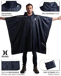 Hurley Adult Unisex Rain Poncho – Packable Hooded