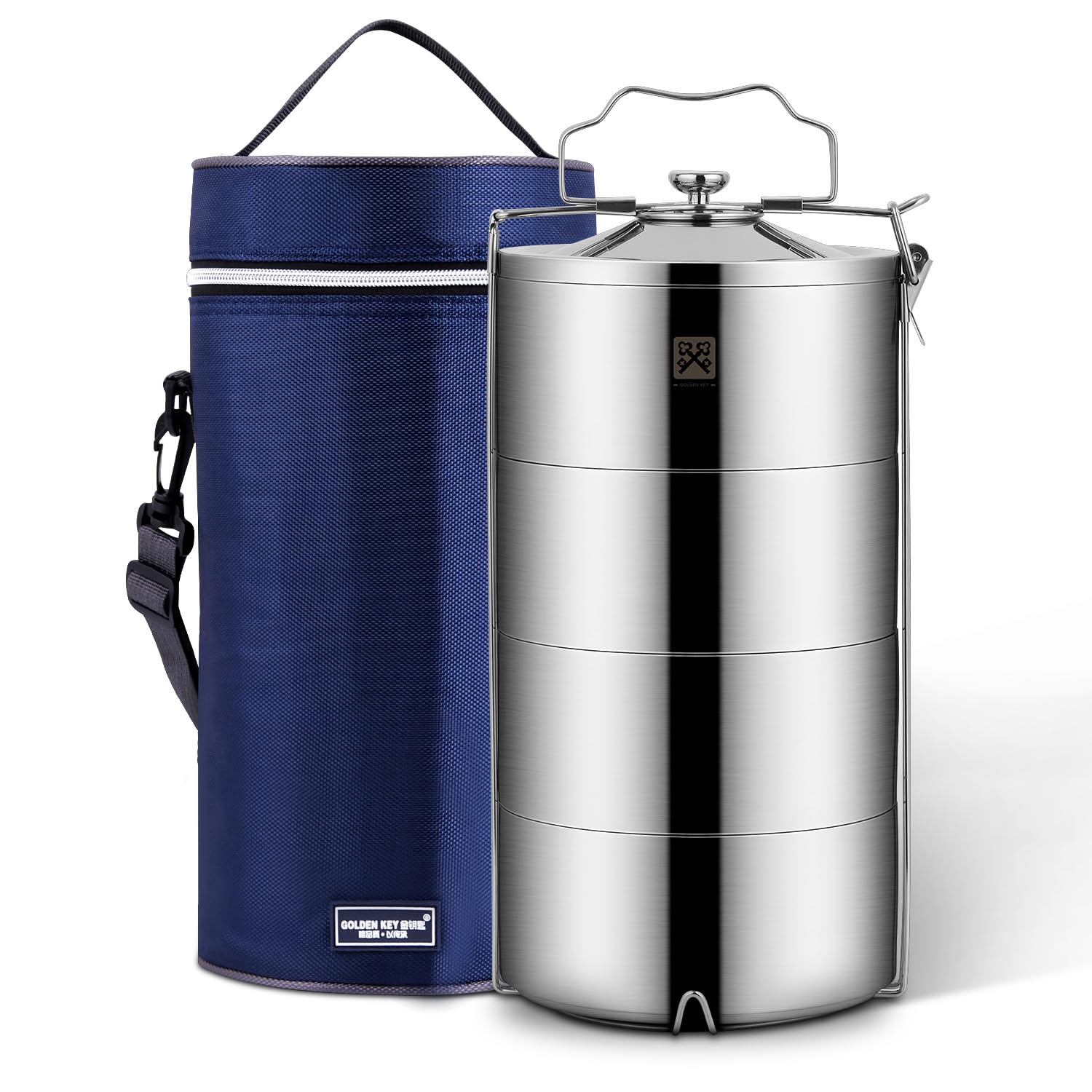 Photo 1 of GOLDEN KEY Stainless Steel Stackable Lunch Box for Adult, Huge Capacity Bento Box with Stackable 4 Tier Insulated Food Container, and Lunch Bag (120 Ounces 4-Layers Bento)