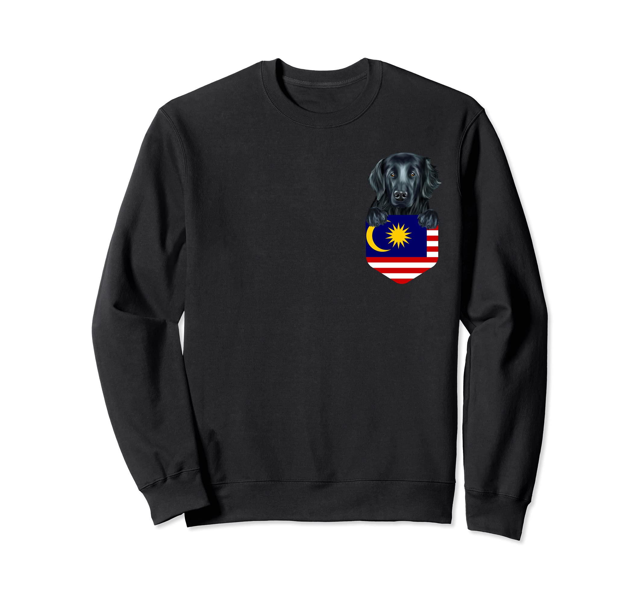 Malaysia Flag Flat-Coated Retriever Dog In Pocket Sweatshirt