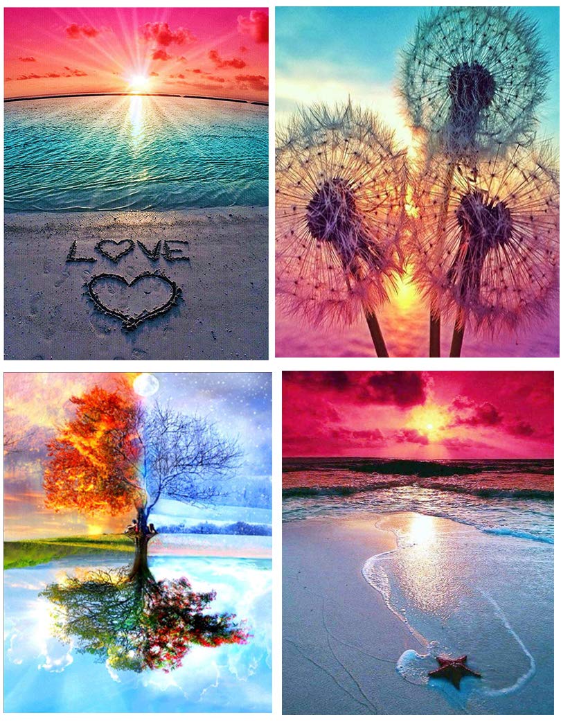 awersy 4 Packs DIY 5D Diamond Painting Kits, Love and Hope Round Full Drill,Diamond Painting by Number Kit Fulll Round Dril,Diamond Craft for Home Wall Decor Gift (12 X 16 in)
