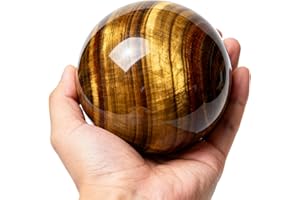 AIERCRYSTAL 6-7cm/2.36-2.75inch Tiger Eyes Crystal Ball Polished Natural Tiger Eye Stone Sphere Decorative Sphere Healing Crystals Ball Stone Crafts Home Decor Ornament Gifts (Tiger's Eye, 60-70mm)