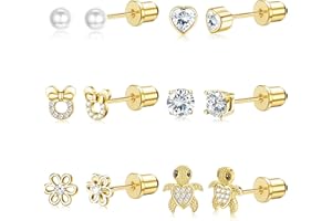 CASSIECA Hypoallergenic Earrings for Girls Women Stainless Steel CZ Heart Screw Back Stud Earrings for Kids Jewelry Gift 20G