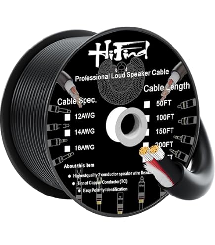 Elecan Pro Series 12/2 Outdoor Speaker Wire Cable 50 Ft 12 Gauge AWG with Tool Kits-Direct Burial in Wall CL3 CL2 Rated-PVC Jacket&Film&Cotton for Home Theater,Car Audio Speaker,Stereos-Black