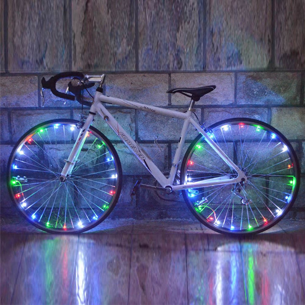 Bike Wheel Light, Ultra Bright LED Bicycle Tire Accessories Cycling Spoke Light String Waterproof - 2 Pack (Multicolor)
