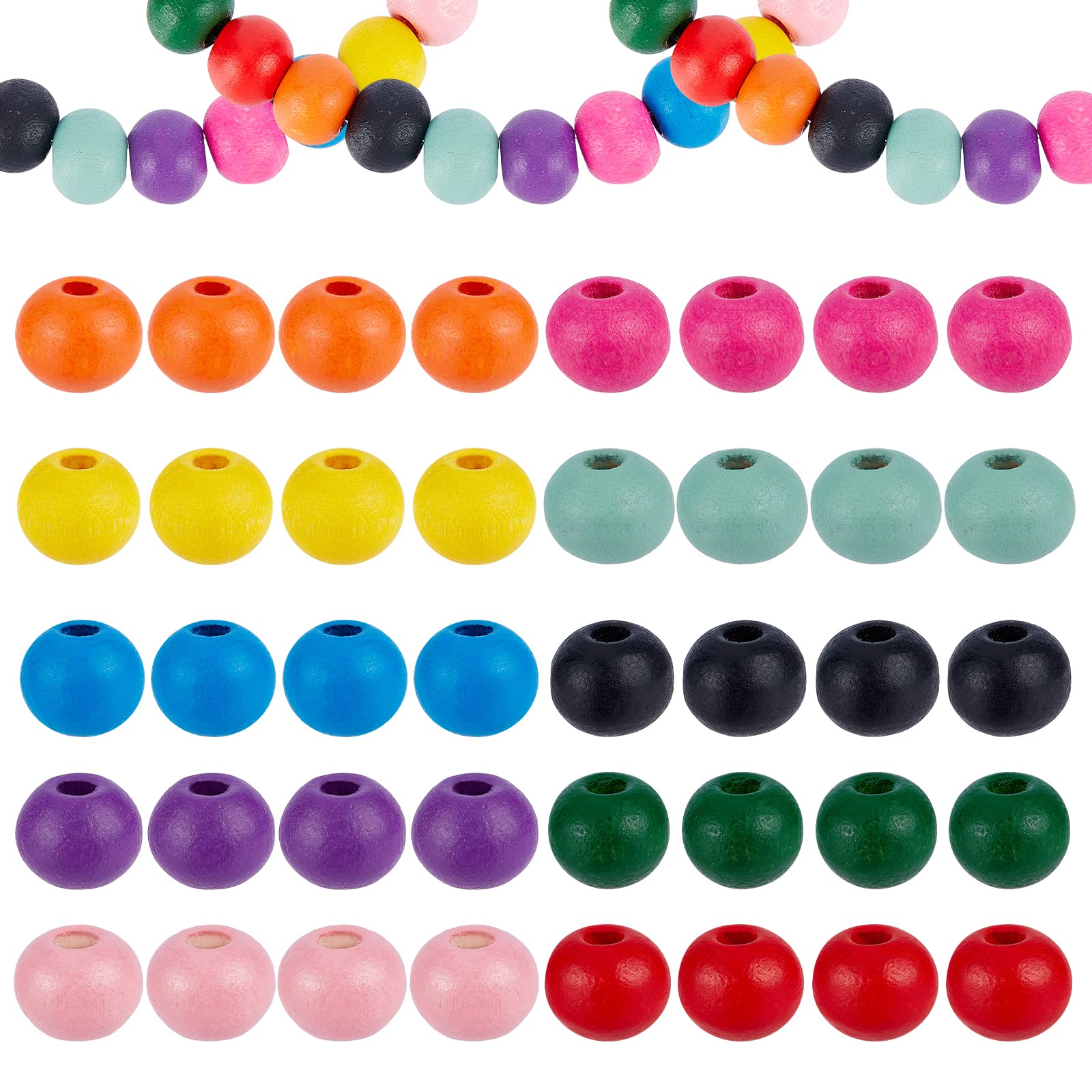 PandaHall Elite – 340-350pcs Multicolor Wooden Round Craft Beads, 10 Colours Artisan Beads for Jewellery Making, Macramé Garland, 7 x 2mm