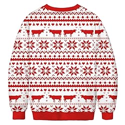 ALBIZIA Unisex Cow with Christmas Hat Print Crew