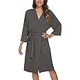 U2SKIIN Womens Robes, 100% Cotton Lightweight Robes 3/4 Sleeves Kimono Knit Soft Loungewear Short Bathrobe