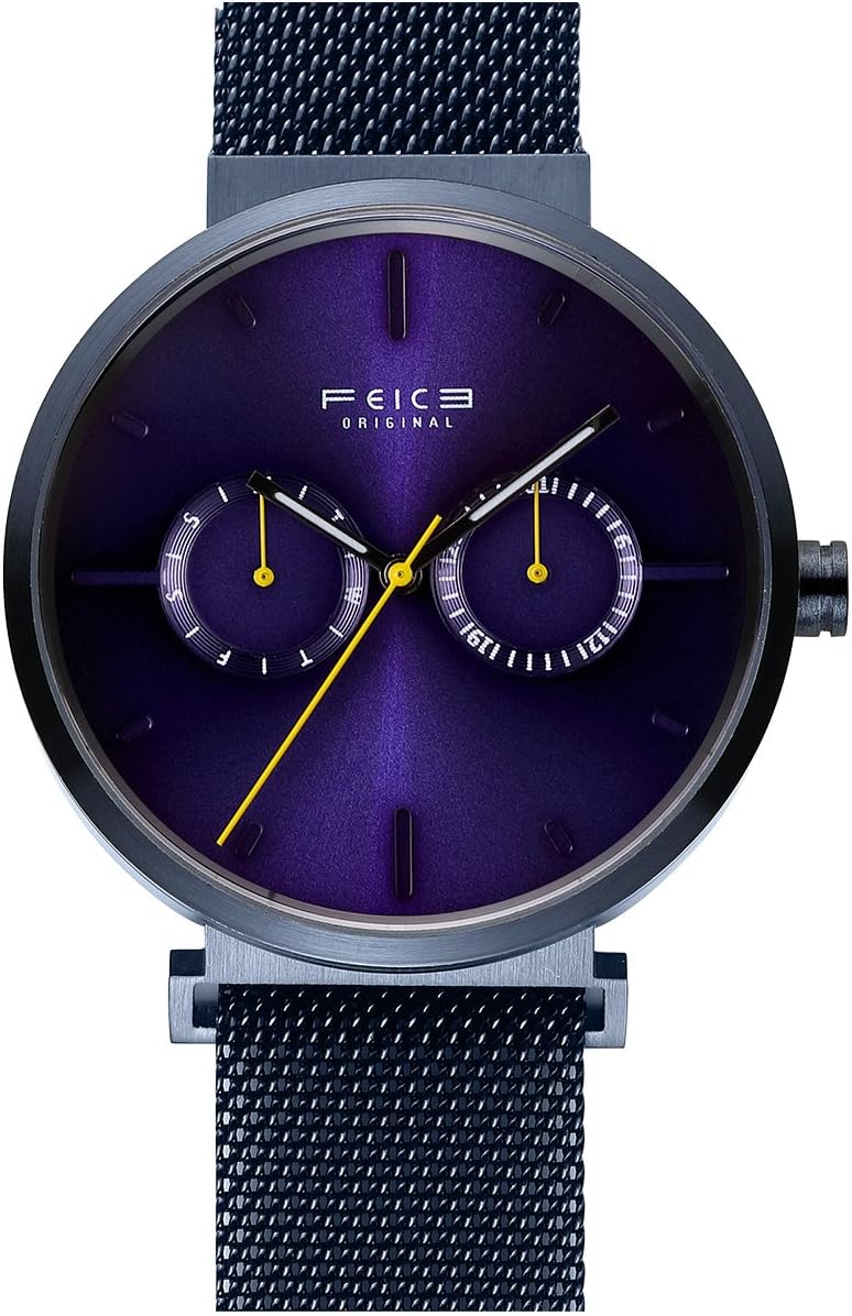 Chronograph Watch FEICE Men's Japanese Quartz Stopwatch Casual Wrist Watches for Men with Leather Strap