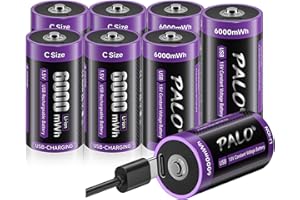 Mspalocell C Rechargeable Lithium Batteries 8 Pack, 1.5V Li-ion 6000 mWh C Cell Batteries with 4 in 1 Type-C Charging Cable f