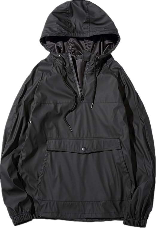 Allonly Men's Waterproof Pullover Zip-up Hoodie Fashion Windbreaker Black Jacket at Amazon Menâs 