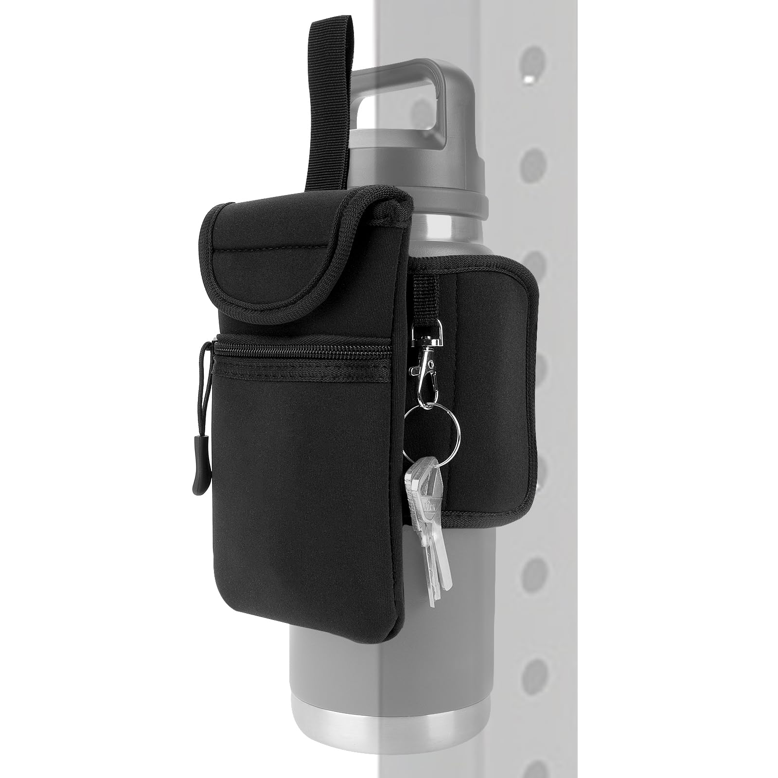 Linkidea Magnetic Water Bottle Sleeve Pouch Compatible with YETI Rambler Bottle 18oz/20oz/24oz/32oz, Hydro Flask Wide Mouth, Waterbottle Bag for Gym with Pockets, Black