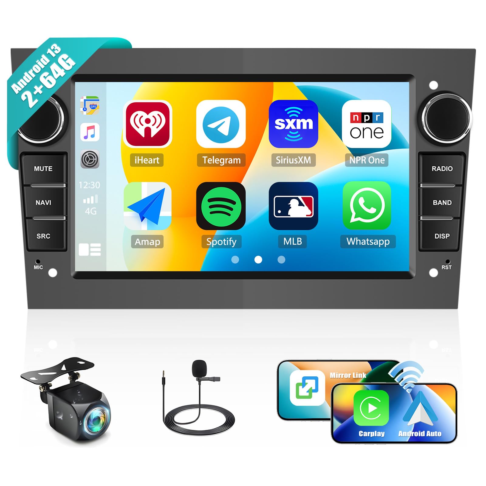 2GB+64GB Android 13 Car Radio Stereo for Opel Vauxhall Corsa Astra Vivaro Combo Zafira Antara with Wireless CarPlay Android Auto, 7'' Touchscreen Radio with Bluetooth WiFi GPS FM RDS + HD Rear camera
