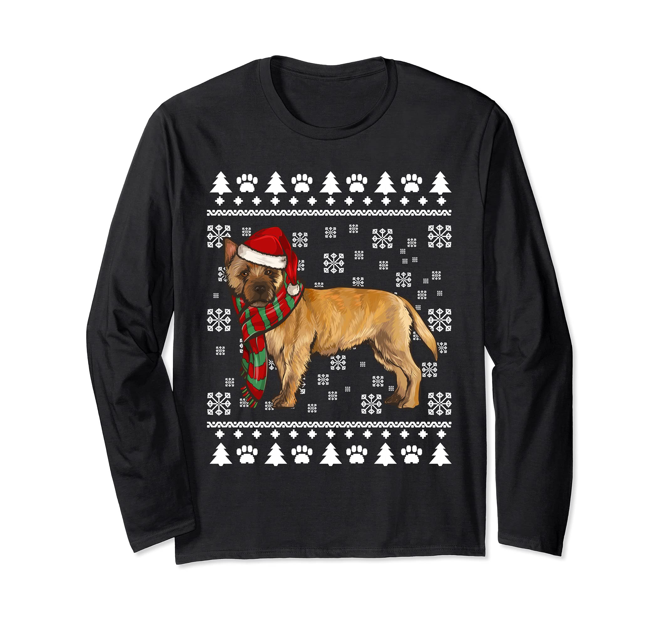 Cairn Terrier Dog Santa Hat Xmas Ugly Christmas Long Sleeve T-Shirt