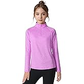 Girls Long Sleeve Shirts Quick Dry Athletic Tops Quarter Zip Pullover Kids Teens Sportswear for Golf Yoga Tennis 5-14 Years