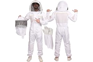 USKEEPERS Ultra-Ventilated Polycotton Beekeeping Suit for Men & Women with Gloves & Two Beekeeping Veils-Professional & Beginner Apiarist Suit. (Sv, L)