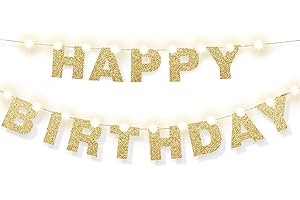 Mudder Happy Birthday Letters Banner Happy Birthday Garland Decoration and 9.8 Feet Copper Wire Lights Birthday Banner Lights String for Birthday Party Decor Home Office Decor(Gold)