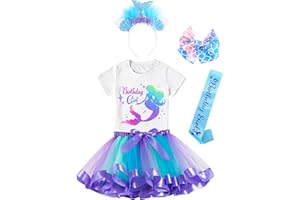 Doctor Unicorn Birthday Girls Mermaid Outfit Set Costume Tutu Skirt Dress, Mermaid Birthday Shirt, Headband & Satin Sash