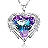 Praelinos Angel Wing Heart Necklaces for Women White Gold Plated Silver Tone Pendant Necklaces 5A Cubic Zirconia Necklace Crystal Jewelry Mother's Day Christmas Valentine's Day Birthday Gift for Wife Mom Girlfriend Girls Her