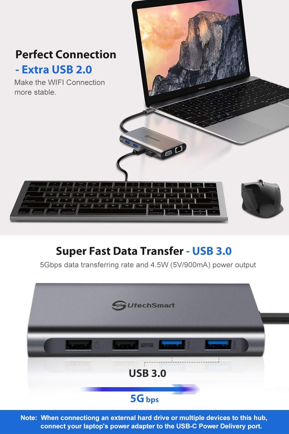 USB C Hub, UtechSmart Triple Display USB Type C Adapter Docking Station with 2 HDMI, VGA, Power Delivery Type C Port,SD TF Card Reader, 4 USB Ports USB-C Dock Compatible for MacBook, Other USBC Laptop: Computers & Accessories