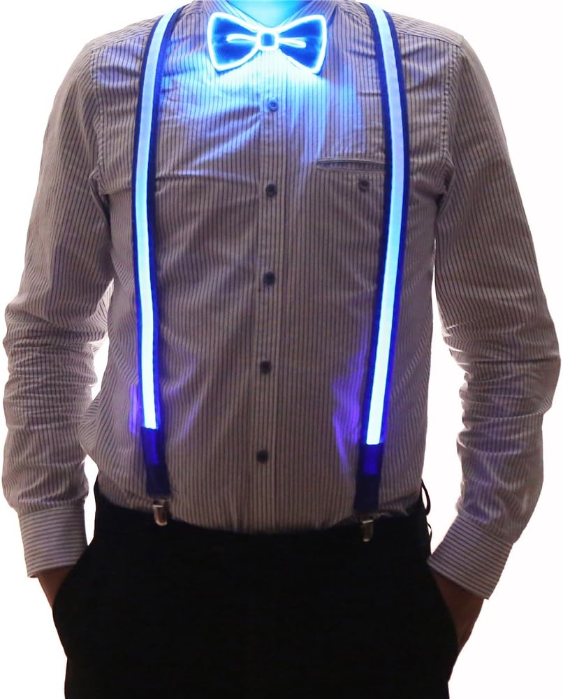 2 Pcs/Combo, Good Quality Light Up Men's LED Suspenders And Bow Tie, Perfect for Music Festival Halloween Costume Party
