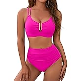 BMJL Womens High Waisted Bikini Sets Modest Tummy Control Swimsuits Cutout Crisscross Ruched Two Piece Bathing Suit