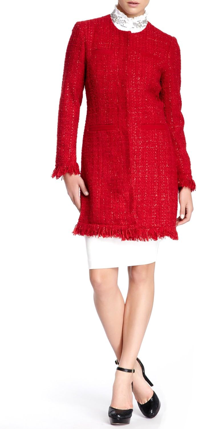 VERTIGO PARIS Women's Tweed Fringe Boucle Wool Blend Coat