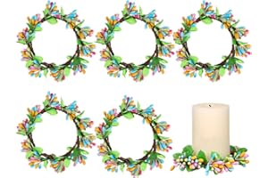 Awleynz 6Pcs Easter Candle Rings Wreaths, Spring Candle Rings, Artificial Eucalyptus Candle Ring, Candle Garland Rings for Wedding Party Easter Christmas Table Centerpiece Decor (6.5CM)