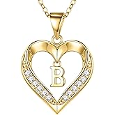 Turandoss Heart Initial Necklaces for Women - Dainty 14K Gold Plated CZ Heart Pendant Necklace with Tiny Letter A-Z, Non Tarnish Waterproof Trendy Jewelry Gifts for Mom Wife Girlfriend