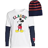 Disney Mickey Mouse Men's Grumpy Classic Faux Long Sleeve T-Shirt with Coordinating Striped Beanie Gift Set