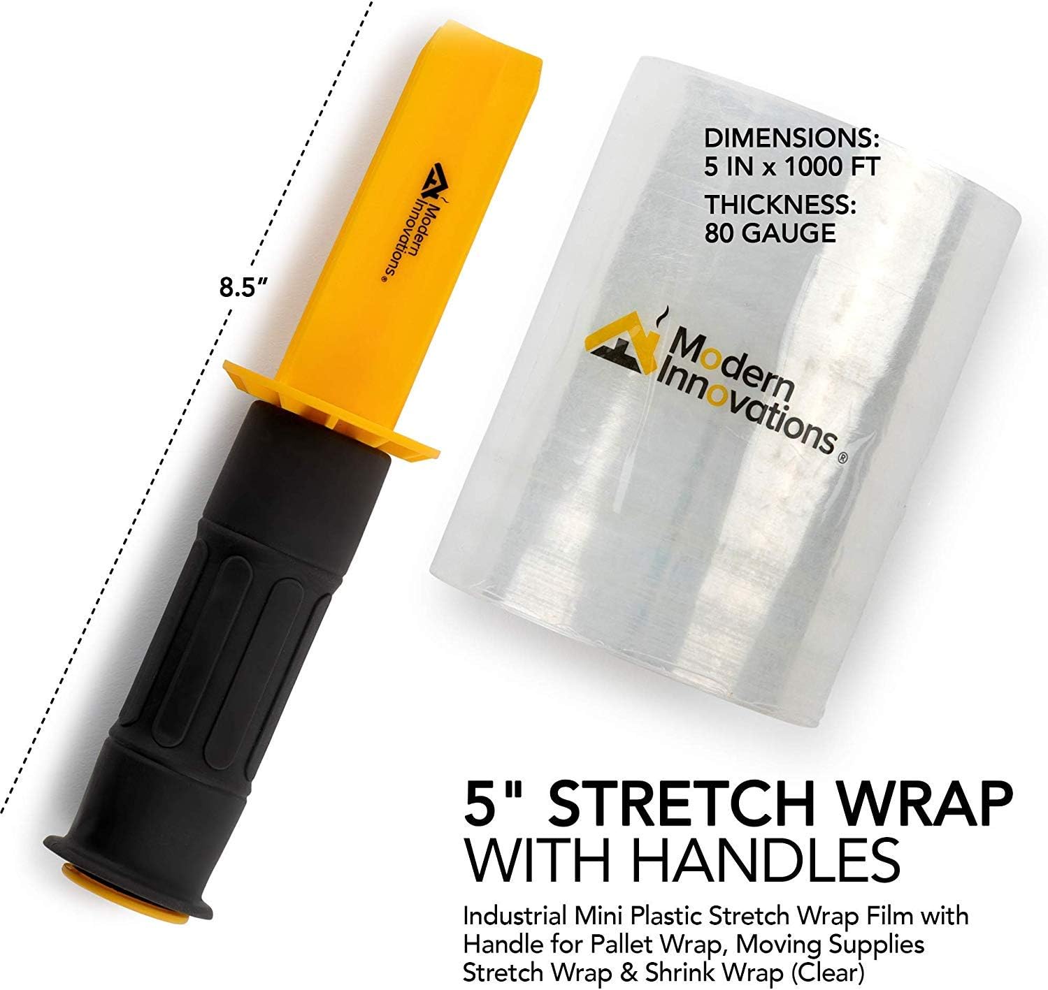 Mini Stretch Wrap Film with Handle (2 Pack) 5 Inch Plastic Stretch Film with Rotating Handles for Pallet Wrap - Stretch Wrap for Moving Supplies - 5 Inch x 1000 Feet, 80 Gauge : Office Products