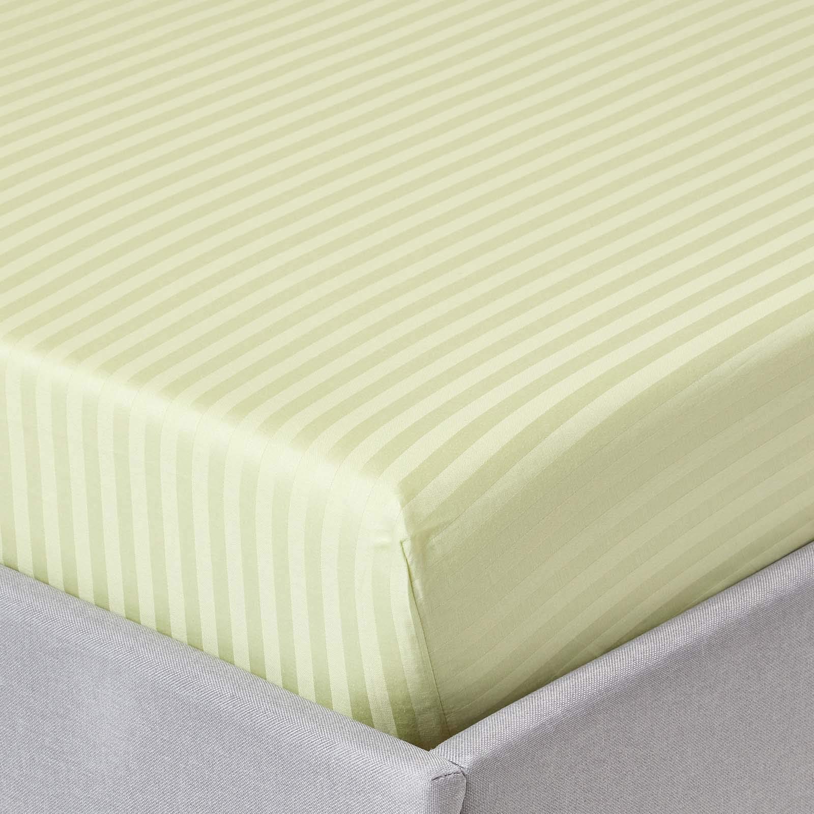 HOMESCAPES Sage Green Deep Fitted Sheet (12”) Double 330 TC 500 Thread Count Equivalent Satin Stripe Pure Egyptian Cotton Bed Sheet with Fully Elasticated Skirt — image 1