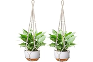 IDEEEPAN Macrame Plant Hanger - Fits 4 to 13 inches Pots for Indoor Outdoor, 35 Inch, Set of 2, Ivory (POTS NOT Included)