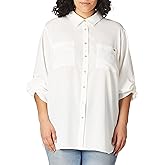 Calvin Klein womens Roll Sleeve Tunic Blouse (Regular and Plus Sizes)