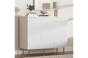 Housoul Buffet Sideboard Storage Cabinet with 3 Doors, 40" Modern White Storage Cabinet, Accent Cabinet with Adjustable Shelves, Coffee Bar Cabinet for Kitchen, White