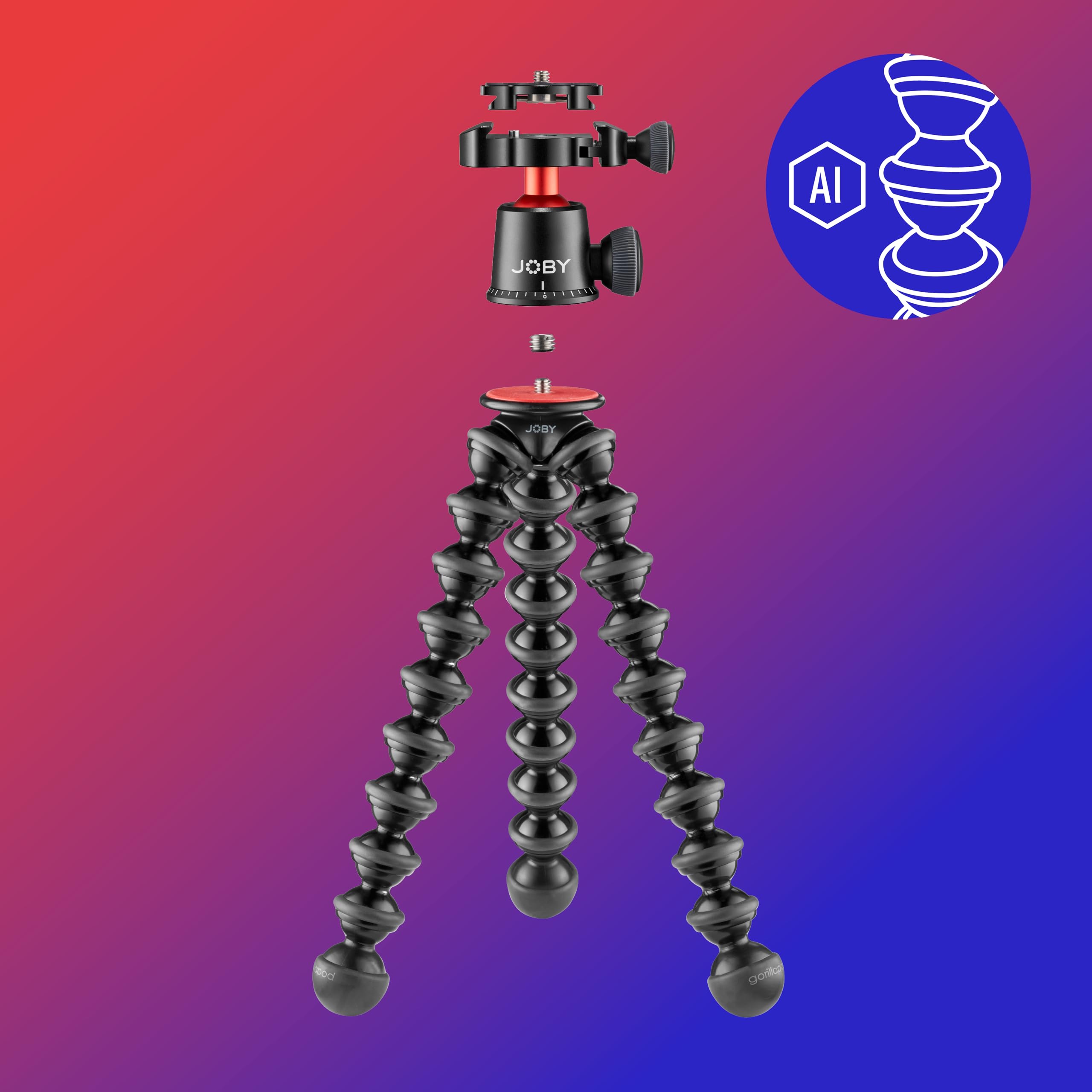 JOBY GorillaPod 3K PRO Kit, Flexible Professional Aluminium Tripod with BallHead, QR Plate, Made in Italy, for Premium CSC/Mirrorless Camera, 3kg/6.6lbs Load Capacity, J91566-BWW