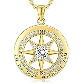 Gift for Wife Anniversary Compass Jewelry for Women Wedding Anniversary, Sterling Silver Girlfriend Birthday Christmas Wedding Gifts for Her Valentines Day Mom Mothers Day I'd be Lost without You