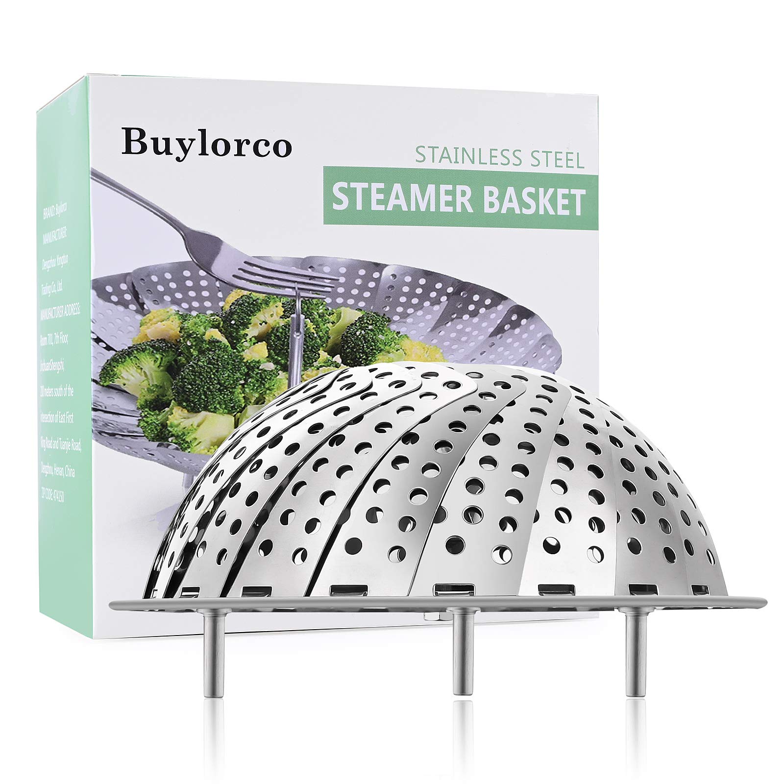 Buylorco Steamer Basket Stainless Steel Folding Vegetable Steamer Insert Steamer Cookware for Veggie Seafood Cooking (Medium)