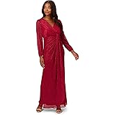 Adrianna Papell Womens Metallic Mesh Draped Gown