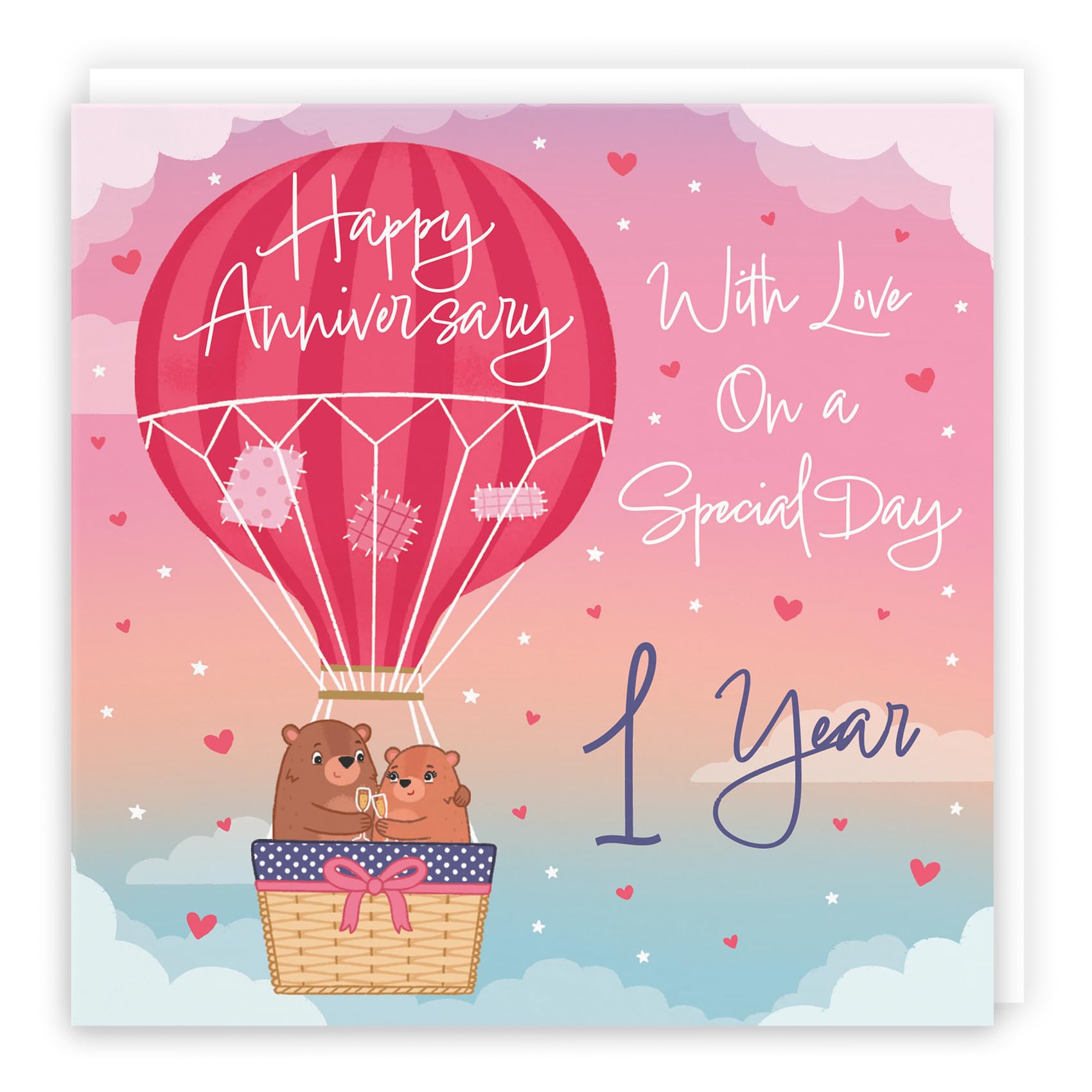Hunts England - Hot Air Balloon 1st Anniversary Card For Him/Her - Cute Bears Collection - Luxury First Anniversary Card For Wife, Husband, Friends, Couple - 1 Year Anniversary Card — image 1