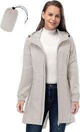 33,000ft Women Rain Jacket Lightweight Hooded Waterproof Breathable Beige XL/16