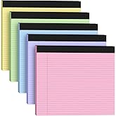 5 Pack Wide Legal Pads 11" x 9.5" Landscape Pink Purple Blue Green Yellow College Ruled Note Pad Narrow Ruled 30 Sheets per Notepad Perforated Writing Paper Thick Backboard Horizontal Pads of Paper