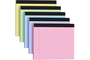 AILZFEI 5 Pack Wide Legal Pads 11" x 9.5" Landscape Pink Purple Blue Green Yellow College Ruled Note Pad Narrow Ruled 30 Sheets per Notepad Perforated Writing Paper Thick Backboard Horizontal Pads of Paper
